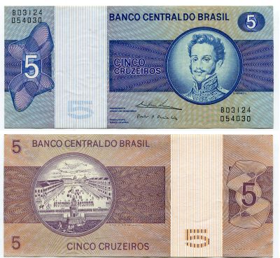 Банкнота 5 крузейро 1970-80 год Бразилия