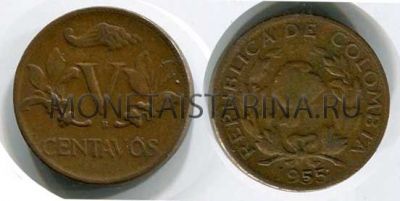 Монета 5 сентаво 1955 год Колумбия