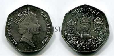 Монета 50 христмас 1988 год Гибралтар
