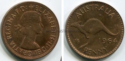 Монета 1 пенни 1964 года. Австралия