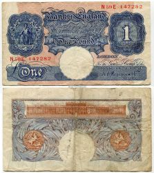 Банкнота 1 фунт стерлингов образца 1948-1949 гг. Великобритания.