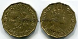 Монета 3 пенса 1959 год Нигерия