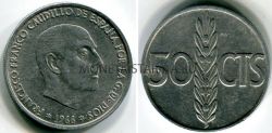 Монета 50 сентимо 1966 года. Испания