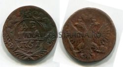 Монета медная денга 1751 года. Императрица Елизавета Петровна
