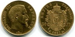 Монета 50 франков 1857 год Франция