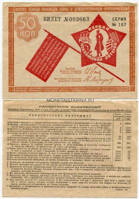 Лотерея помощи инвалидам войны и демобилизованным красноармейцам 1931 года ( 50 копеек)