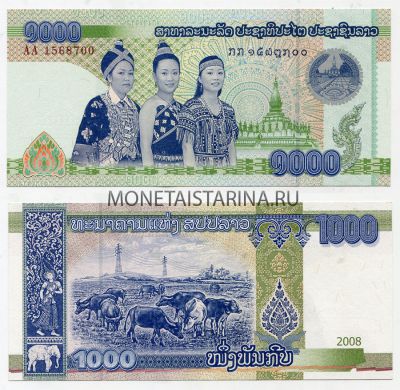 Банкнота 1000 кипов 2008 года Лаос
