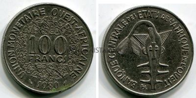 Монета 100 франков 1955 года. Франция (колонии)