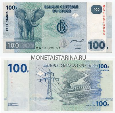 Банкнота 100 франков 2007 года ДР Конго