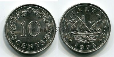 Монета 10 центов 1972 год Мальта