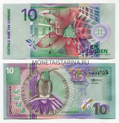 Банкнота 10 гульденов 2000 год Суринам
