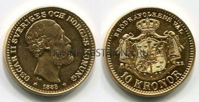 Монета золотая 10 крон 1883 года Швеция