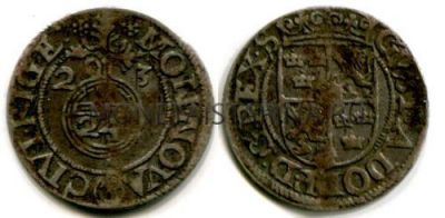Монета серебряная 1/24  талера 1623 года. Рига (Ливония). Шведская оккупация.