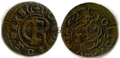 Монета серебряная солид (шиллинг) 1662 года. Рига (Ливония). Шведская оккупация.