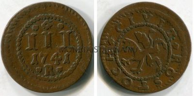 Монета 3 пфеннига 1741 года. Росток (Германия)