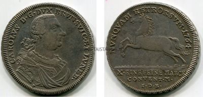 Монета серебряная 1 талер 1764 года. Брауншвейг (Германия)