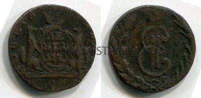Монета медная Сибирская денга 1773 года. Императрица Екатерина II
