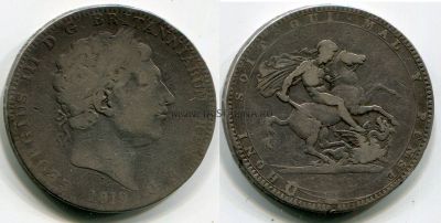 Монета серебряная  крона (5 шиллингов) 1819 года. Великобритания.