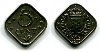 Монета 5 центов 1977 год Нидерландские Антильские острова