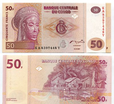 Банкнота 50 франков 2007 года ДР Конго