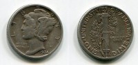 Монета серебряная 1 дайм (10 центов) 1934 года. США