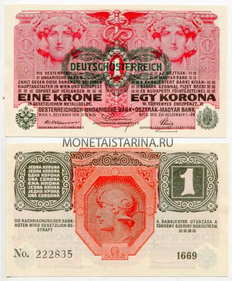 Банкнота (бона) 1 крона 1916 года Австро-Венгрия