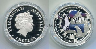 Монета серебряная 1 доллар 2012 года. "Австралийские антарктические территории. Императорский пингвин"