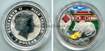 Монета серебряная 1 доллар 2008 года. Ниуэ. "Год крысы"