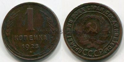 Монета медная 1 копейка 1925 года СССР