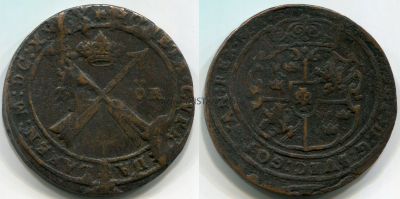 Монета медная 1 эре 1628 года. Швеция