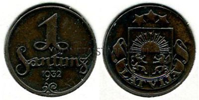 Монета 1 сантим 1932 года Латвия