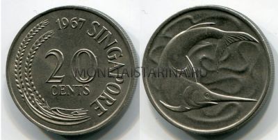 Монета 20 центов 1967 год Сингапур