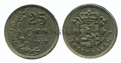 Монета 25 сентимов 1927 года Люксембург