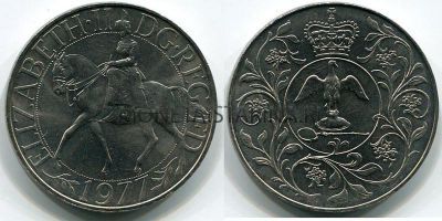 Монета 25 пенсов 1977 год