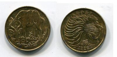 Монета 10 центов 1969(1977) года Эфиопия.