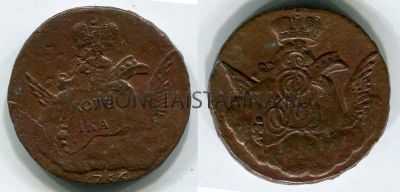 Монета медная копейка 1756 года. Императрица Елизавета Петровна