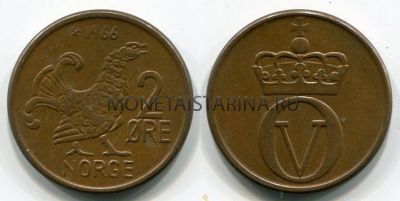 № 50 Монета 2 оре 1966 года Норвегия
