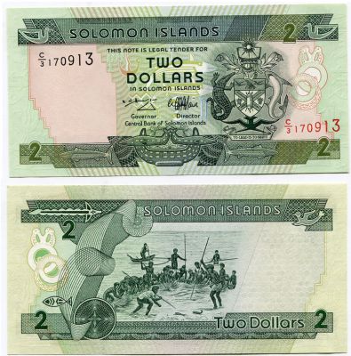 Банкнота 2 доллара 1986 год Соломоновы острова