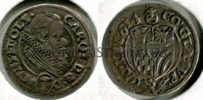 Монета серебряная 3 крейцера 1614 года. Силезия-Мюнстерберг-Олесница (Польша)