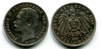 Монета 3 марки 1912 год (Баден)