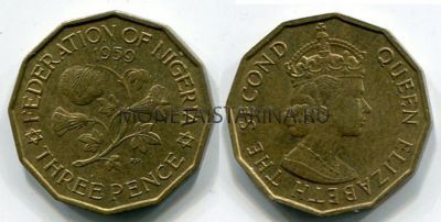 Монета 3 пенса 1959 год Нигерия