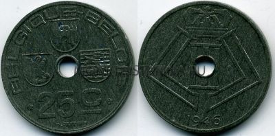 Монета 25 сентимов 1946 год Бельгия