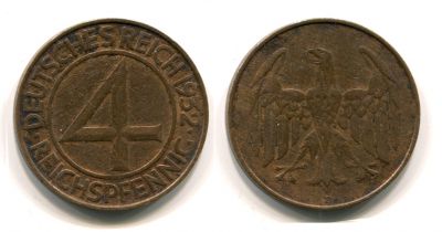 Монета 4 пфеннига 1932 года Германия (Веймарская Республика)