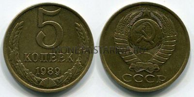 Монета 5 копеек 1989 года СССР