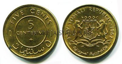 Монета 5 чентезимо 1967 год Сомали