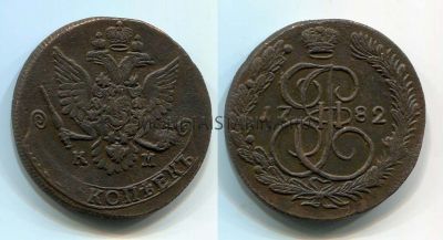 Монета медная 5 копеек 1782 года (КМ). Императрица Екатерина II