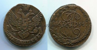 Монета медная 5 копеек 1788 года (ЕМ). Императрица Екатерина II