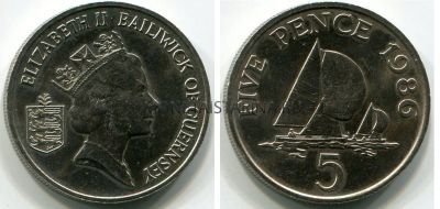 Монета 5 пенсов 1986 года. Гернси.