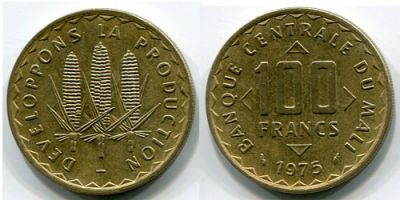 Монета 100 франков 1975 год Мали