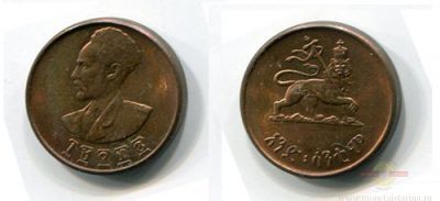 Монета 1 цент 1936 год Эфиопия.